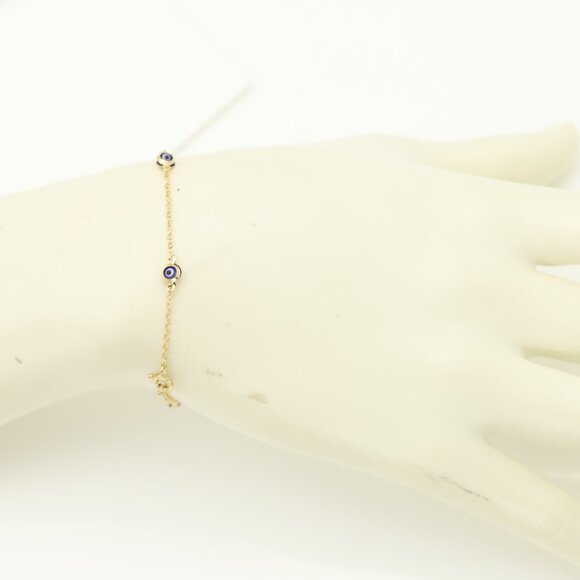 Evil Eye Bracelet for kids 14k Yellow Gold Adjustable Length Real Gold - Picture 4 of 7
